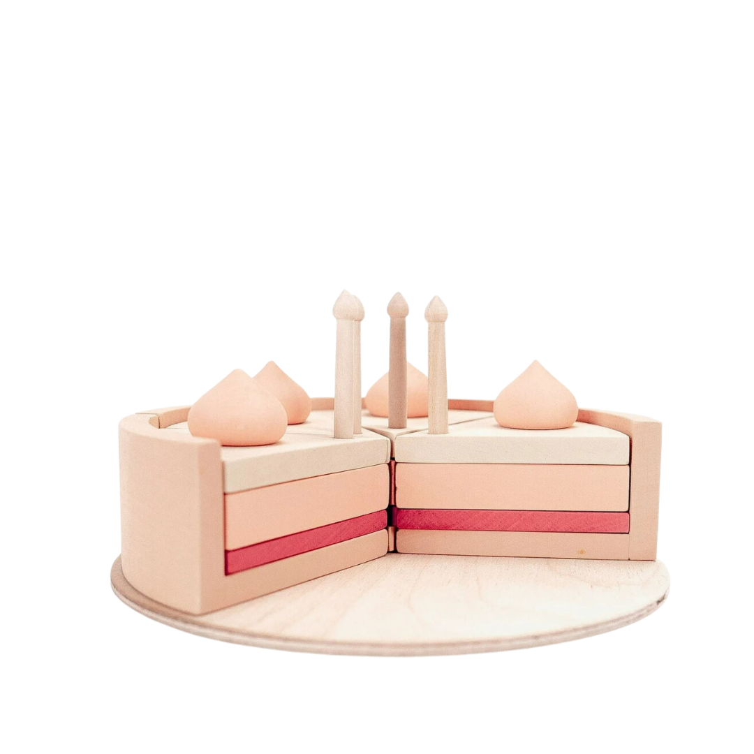 Wooden Toy Pink Cake Pretend Play Cake Set I The Playful Peacock