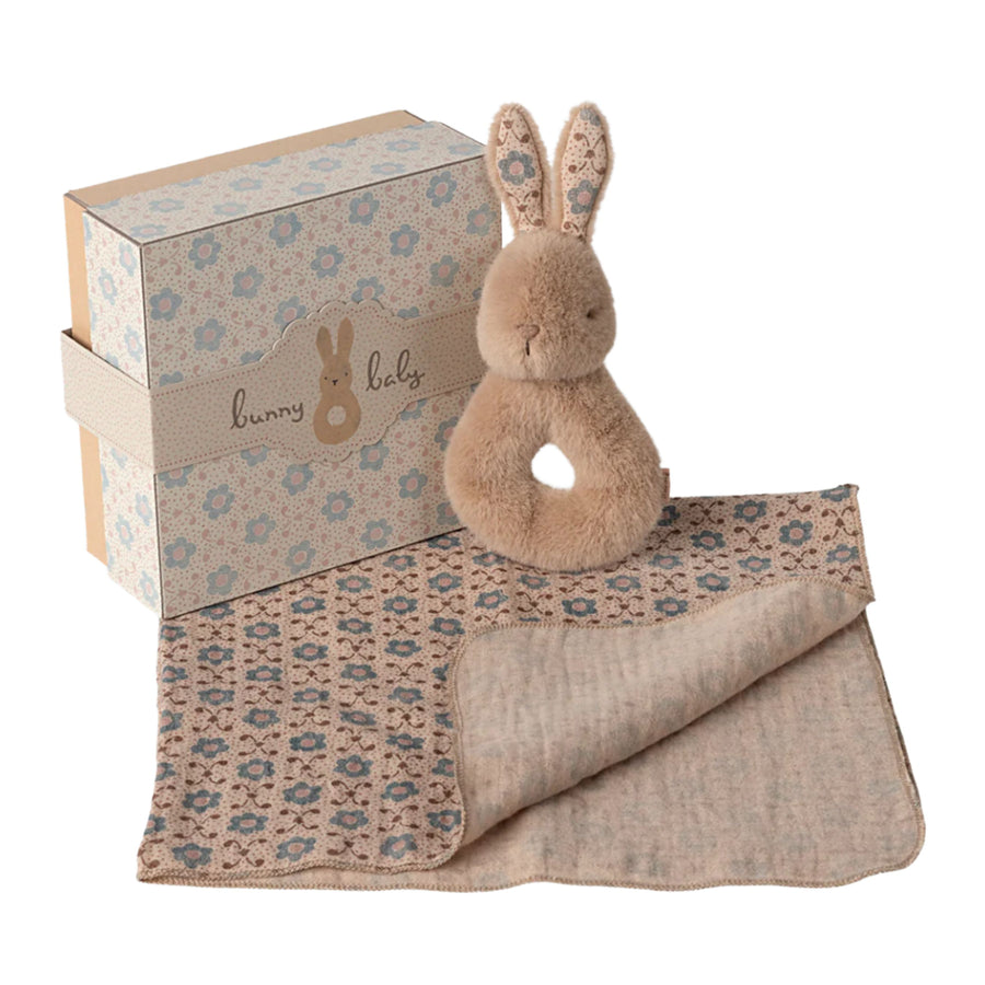 PRE-ORDER Maileg Rabbit Rattle Set (Cream Peach)