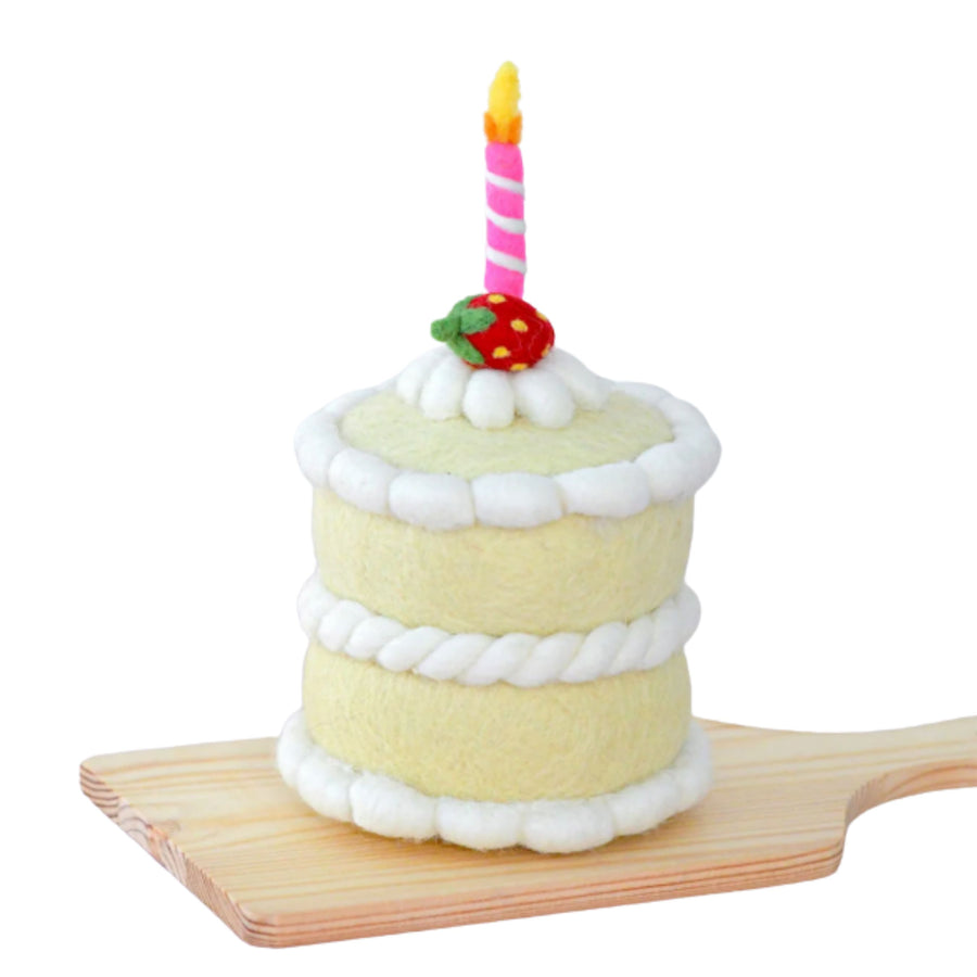 Felt Strawberry Shortcake Birthday Cake with Candle | Play Food