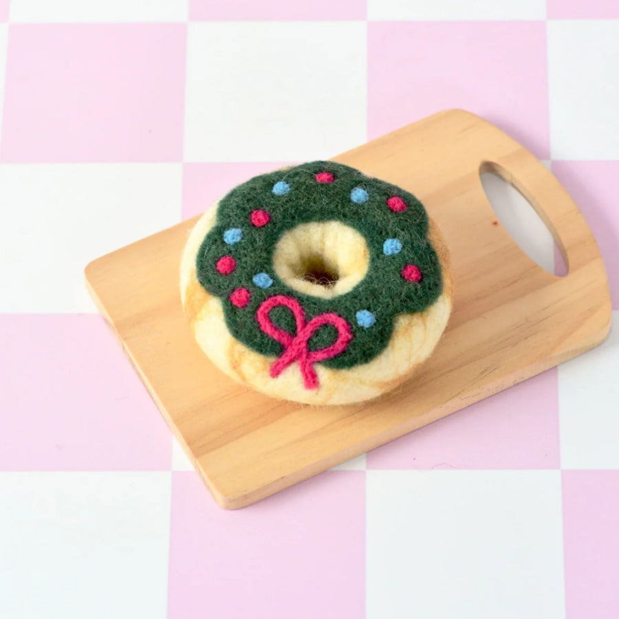 PRE-ORDER Felt Green Holly Wreath Donut | Christmas Play Food