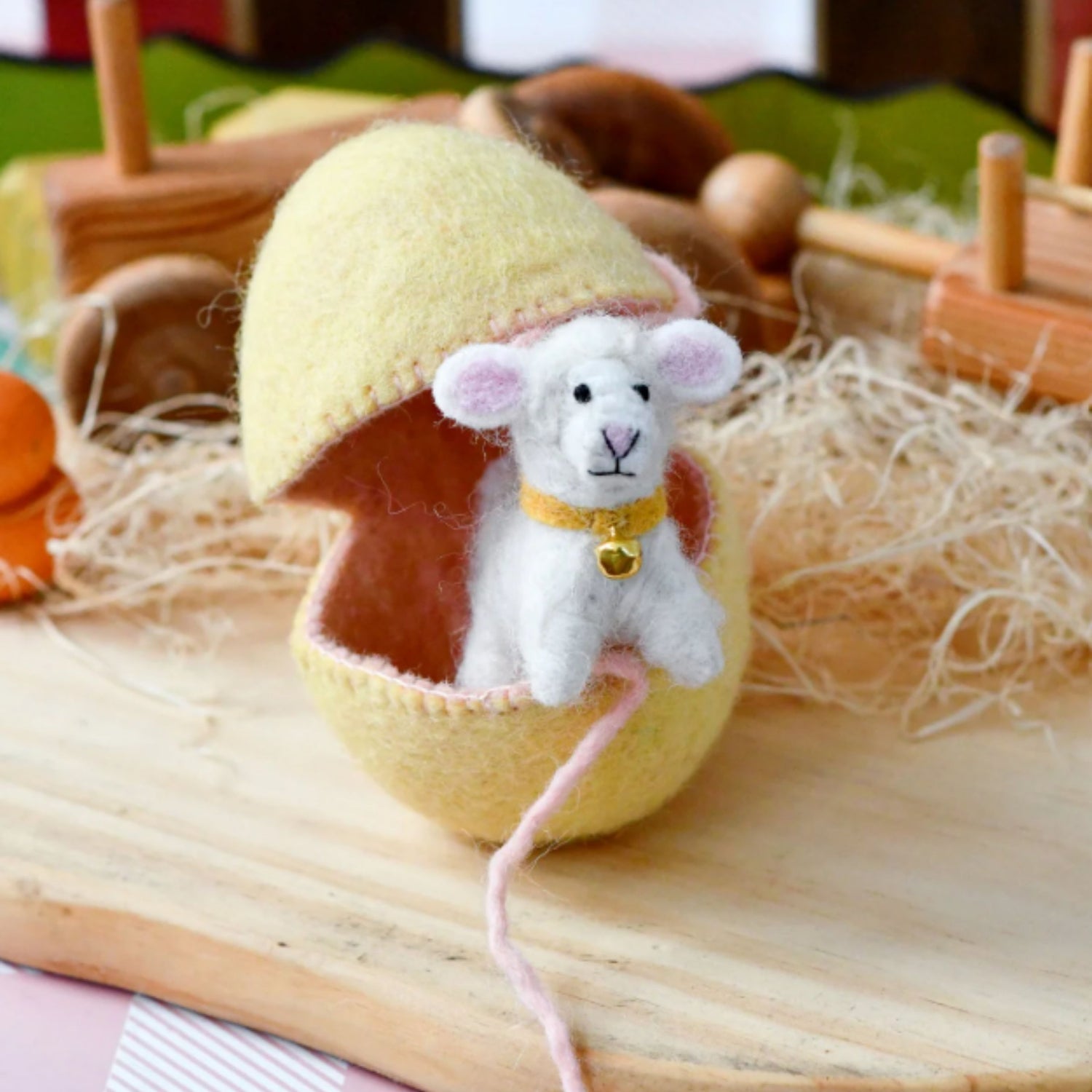 Felt Yellow Surprise Egg with Lamb