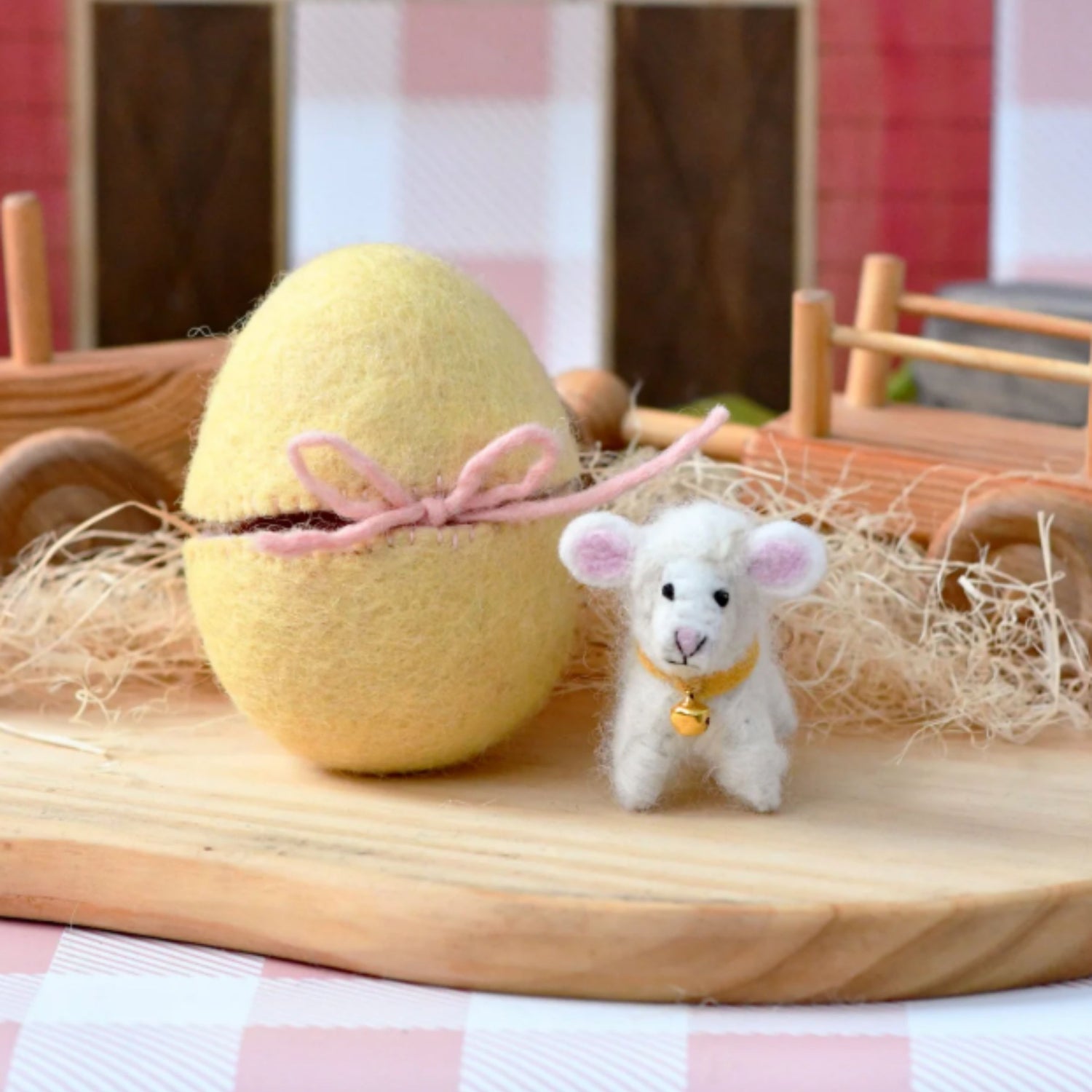 Felt Yellow Surprise Egg with Lamb