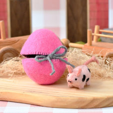 Felt Pink Surprise Egg with Spotted Piglet