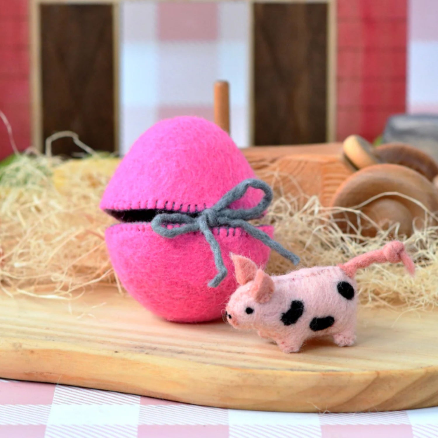 Felt Pink Surprise Egg with Spotted Piglet