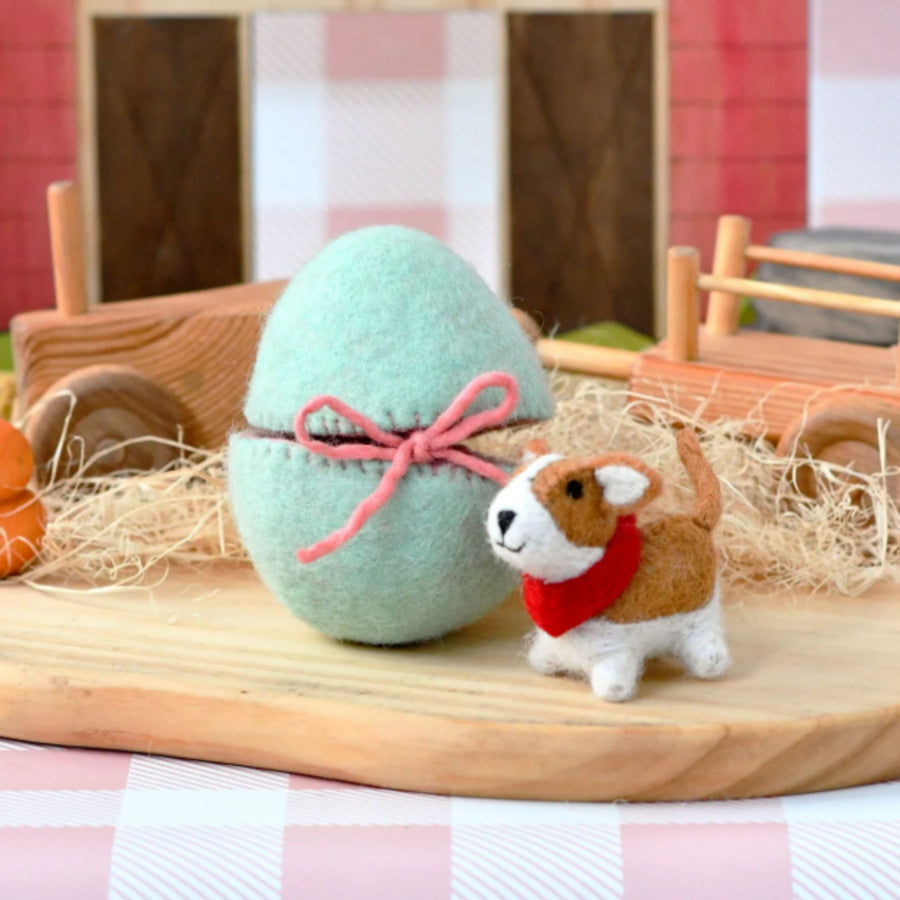 Felt Mint Surprise Egg with Corgi Puppy