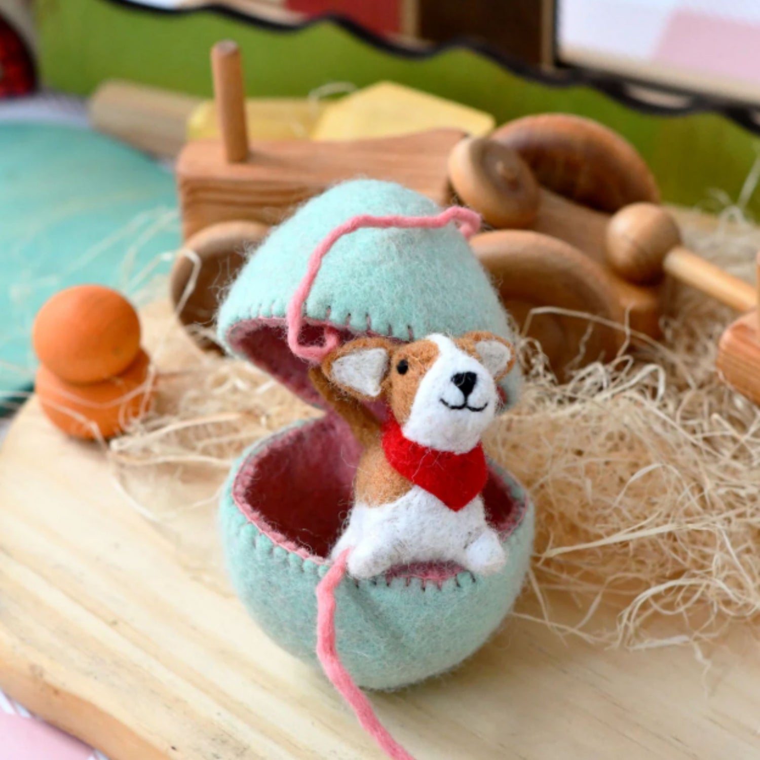 Felt Mint Surprise Egg with Corgi Puppy