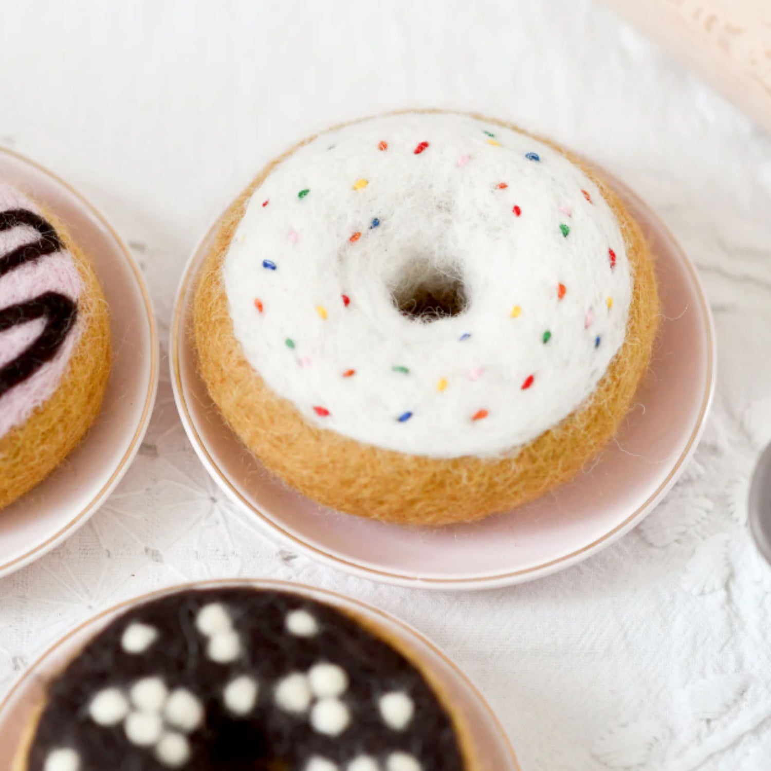 Felt Donut with Classic Glaze and Rainbow Sprinkles | Play Food