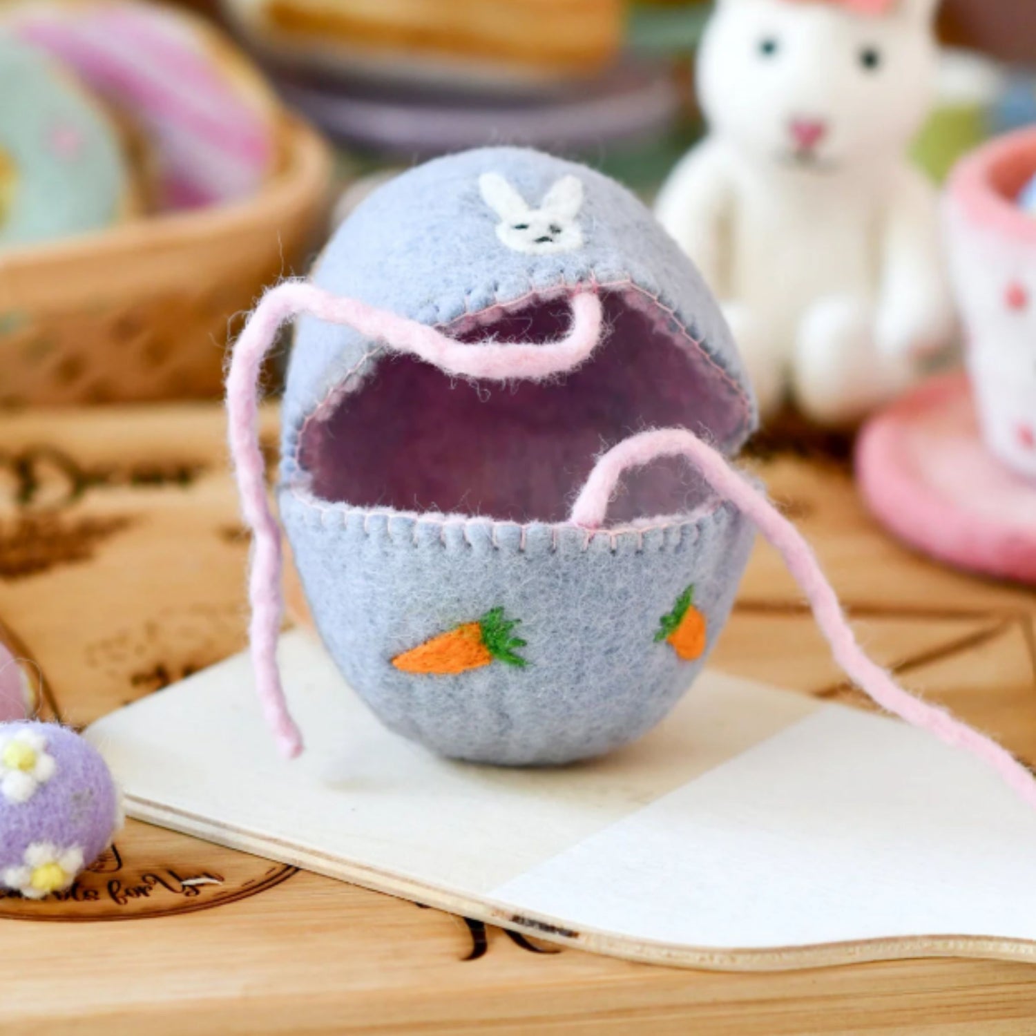 Felt Egg Cover - Purple Bunny Motif