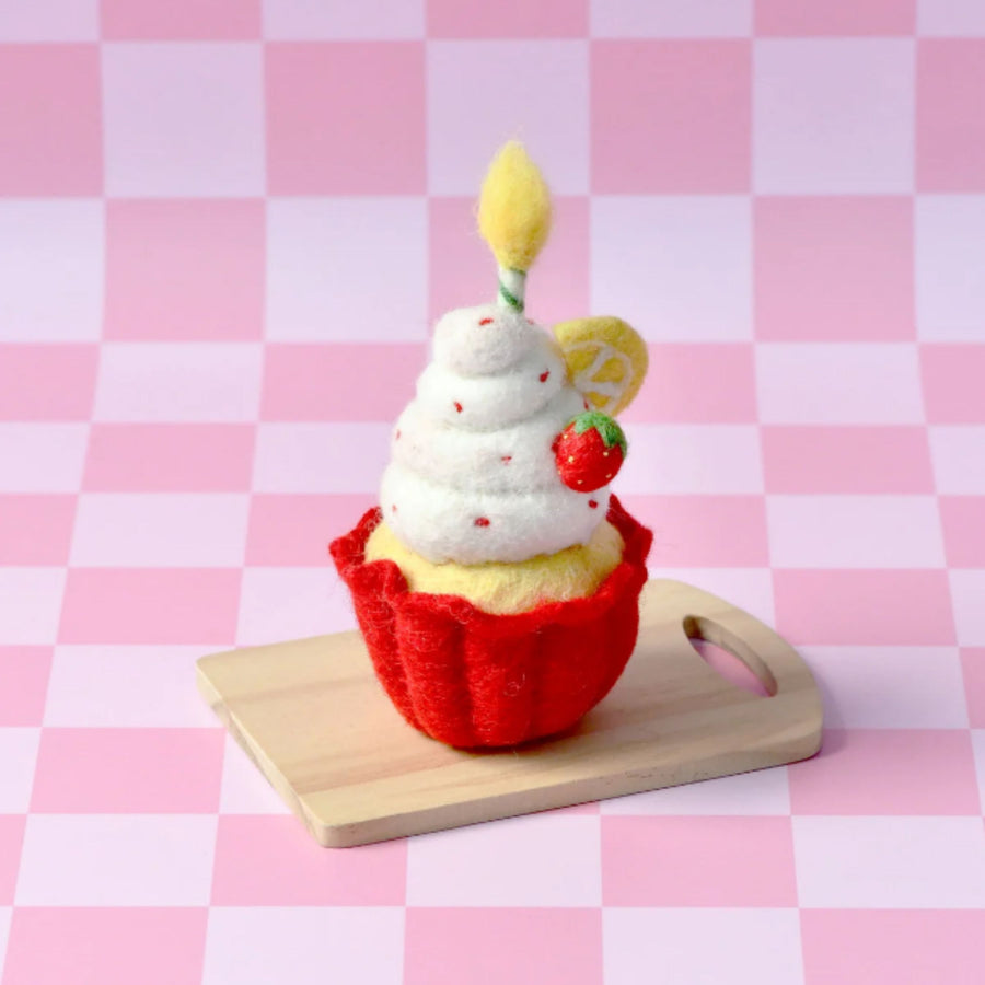 PRE-ORDER Felt Giant Strawberry Cupcake with Candle | Play Food