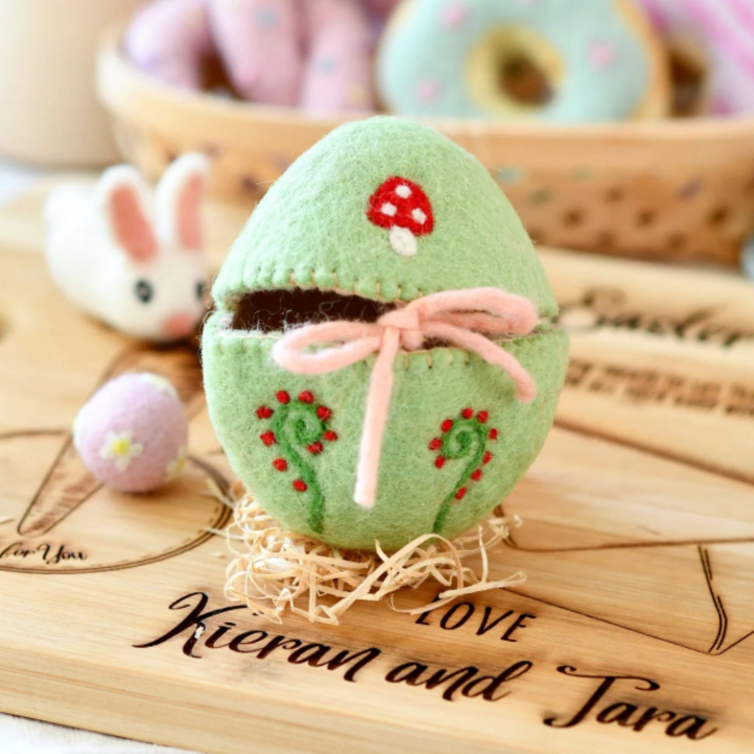 Felt Egg Cover - Green Mushroom Motif