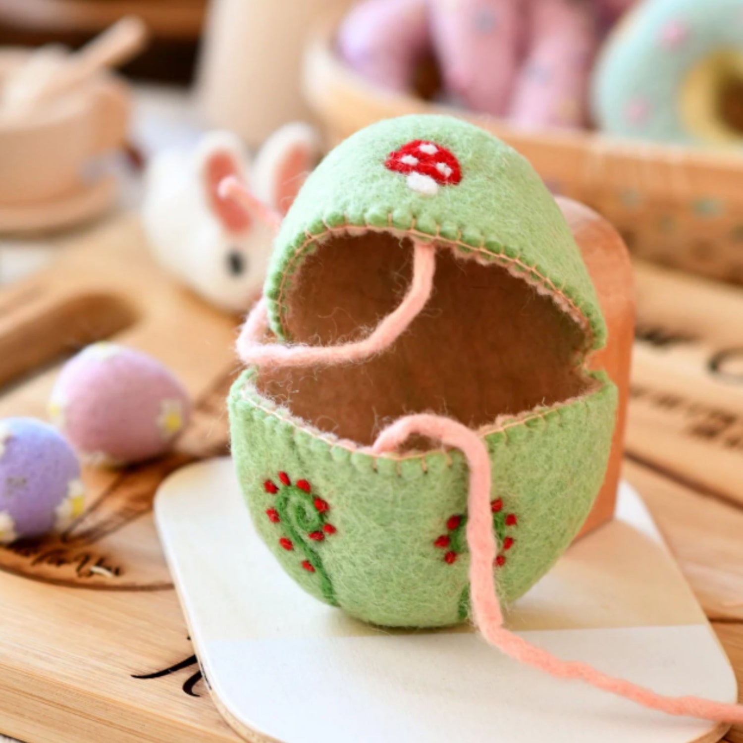 Felt Egg Cover - Green Mushroom Motif