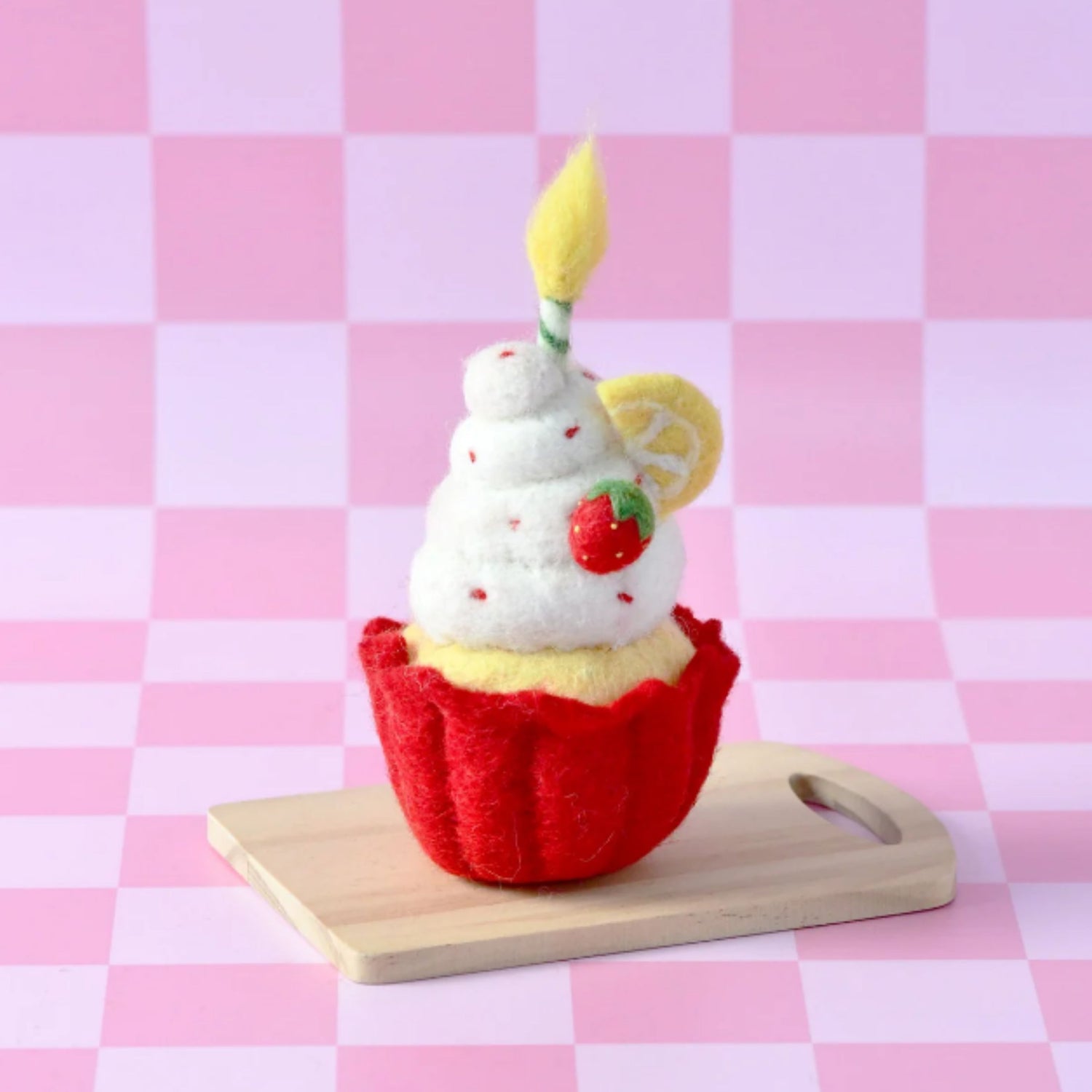 Felt Giant Strawberry Cupcake with Candle | Play Food