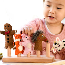 Wooden Finger Puppet Stand (5 Rods)