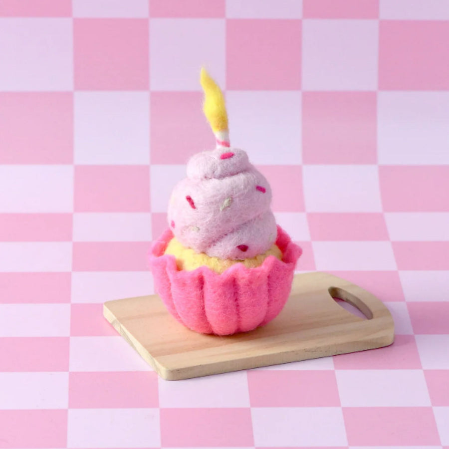 PRE-ORDER Felt Giant Pink Vanilla Cupcake with Candle | Play Food