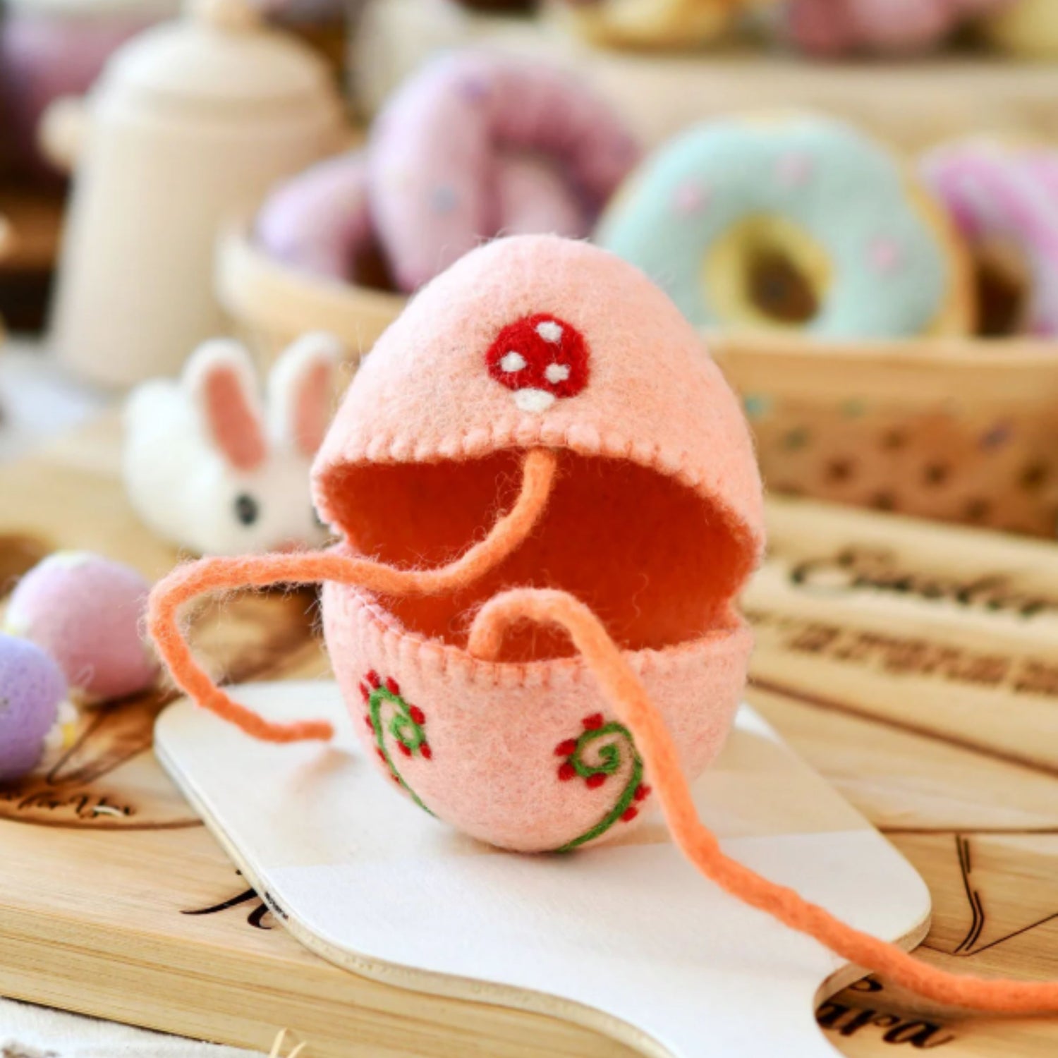 Felt Egg Cover - Peach Mushroom Motif