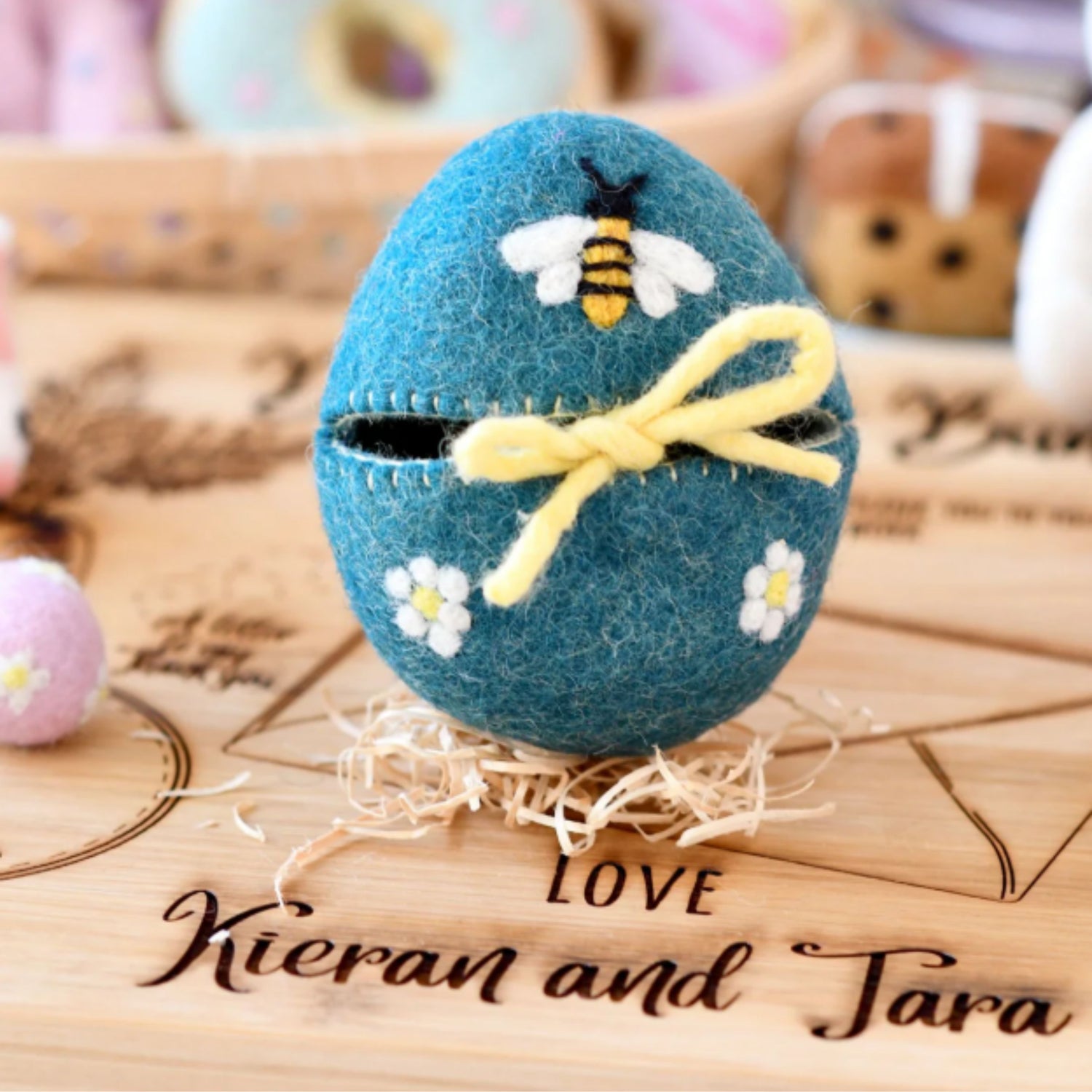 Felt Egg Cover - Blue Bee Motif