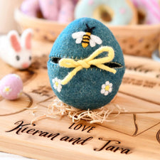 Felt Egg Cover - Blue Bee Motif