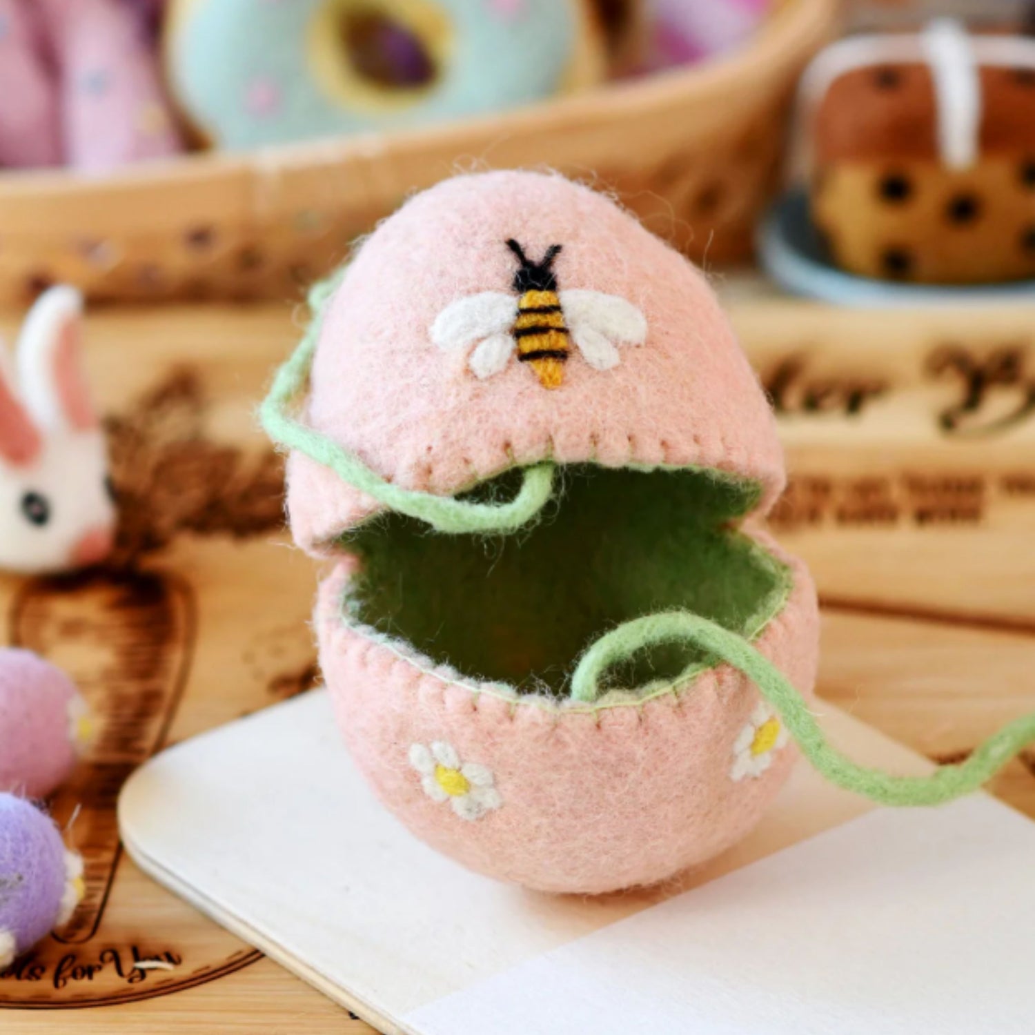 Felt Egg Cover - Peach Bee Motif