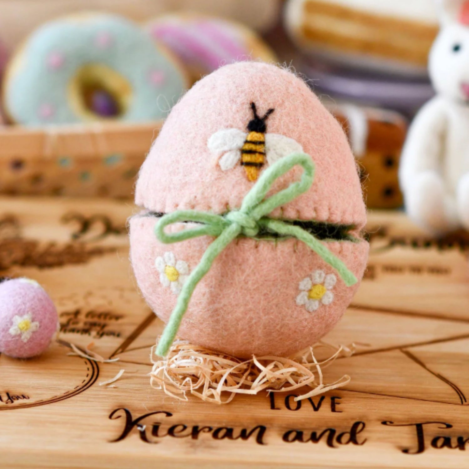 Felt Egg Cover - Peach Bee Motif