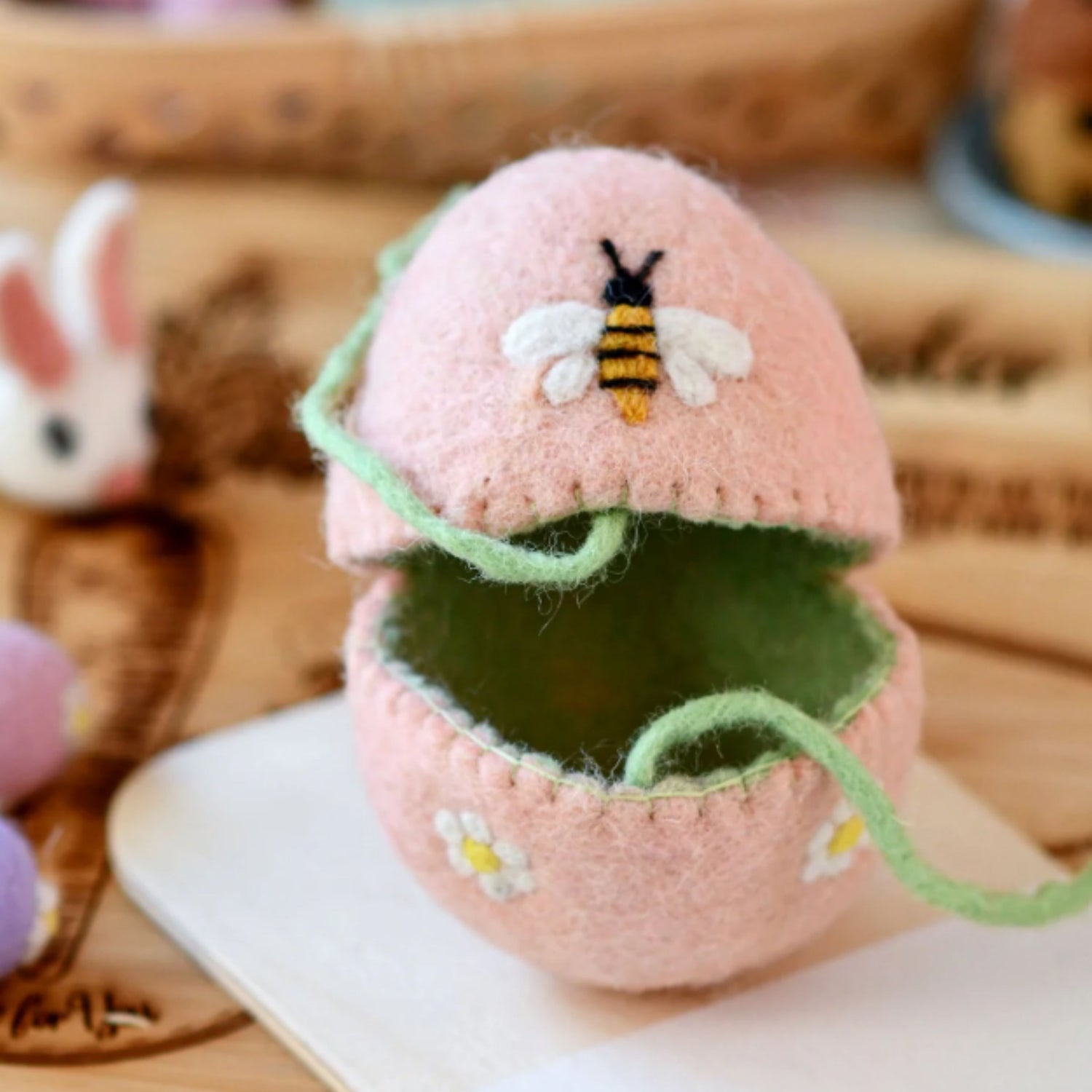 Felt Egg Cover - Peach Bee Motif