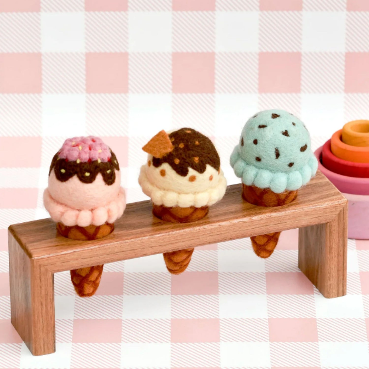 Wooden Ice Cream Cone Holder (3 pc)