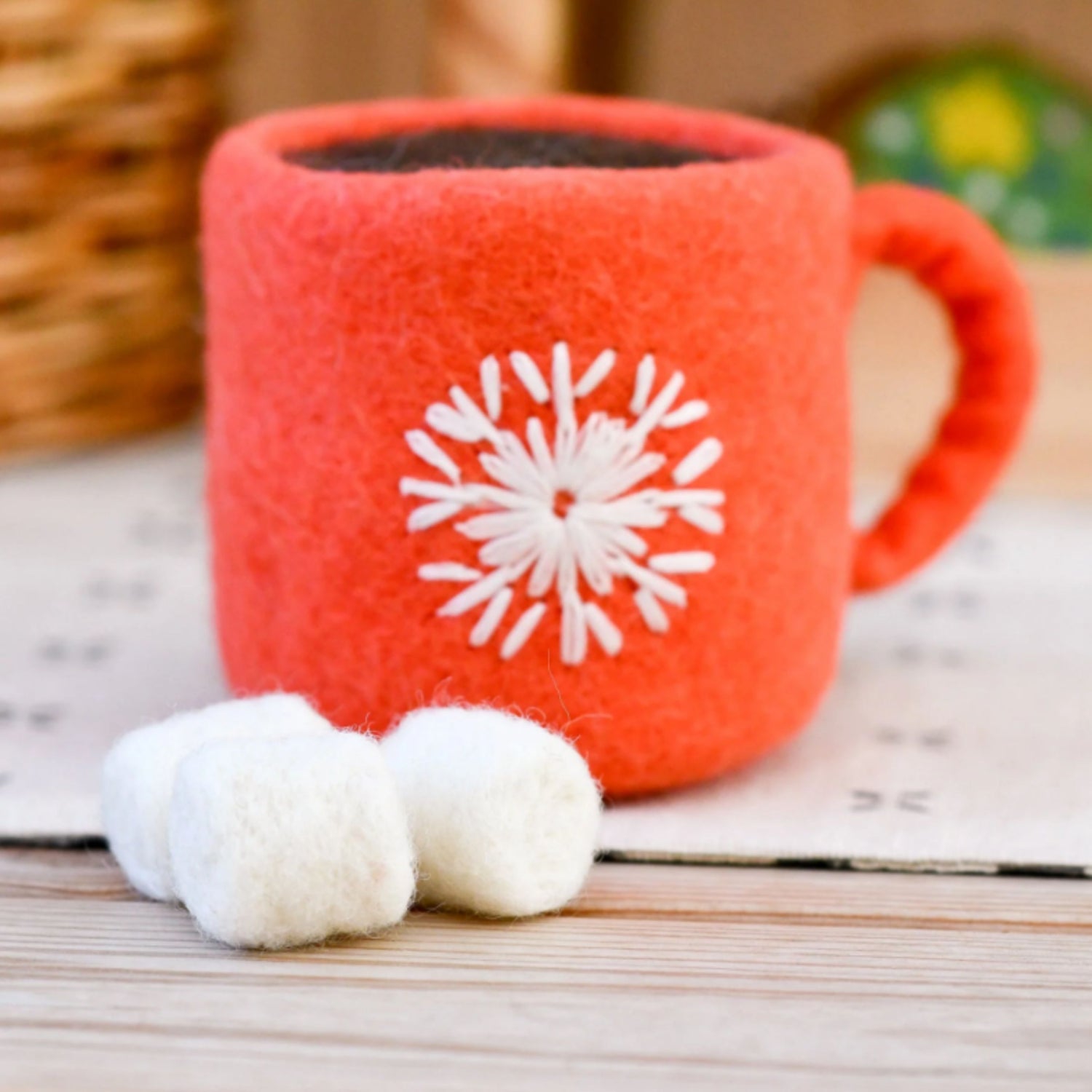 Felt Hot Chocolate with Marshmallows | Play Food (Red Mug)