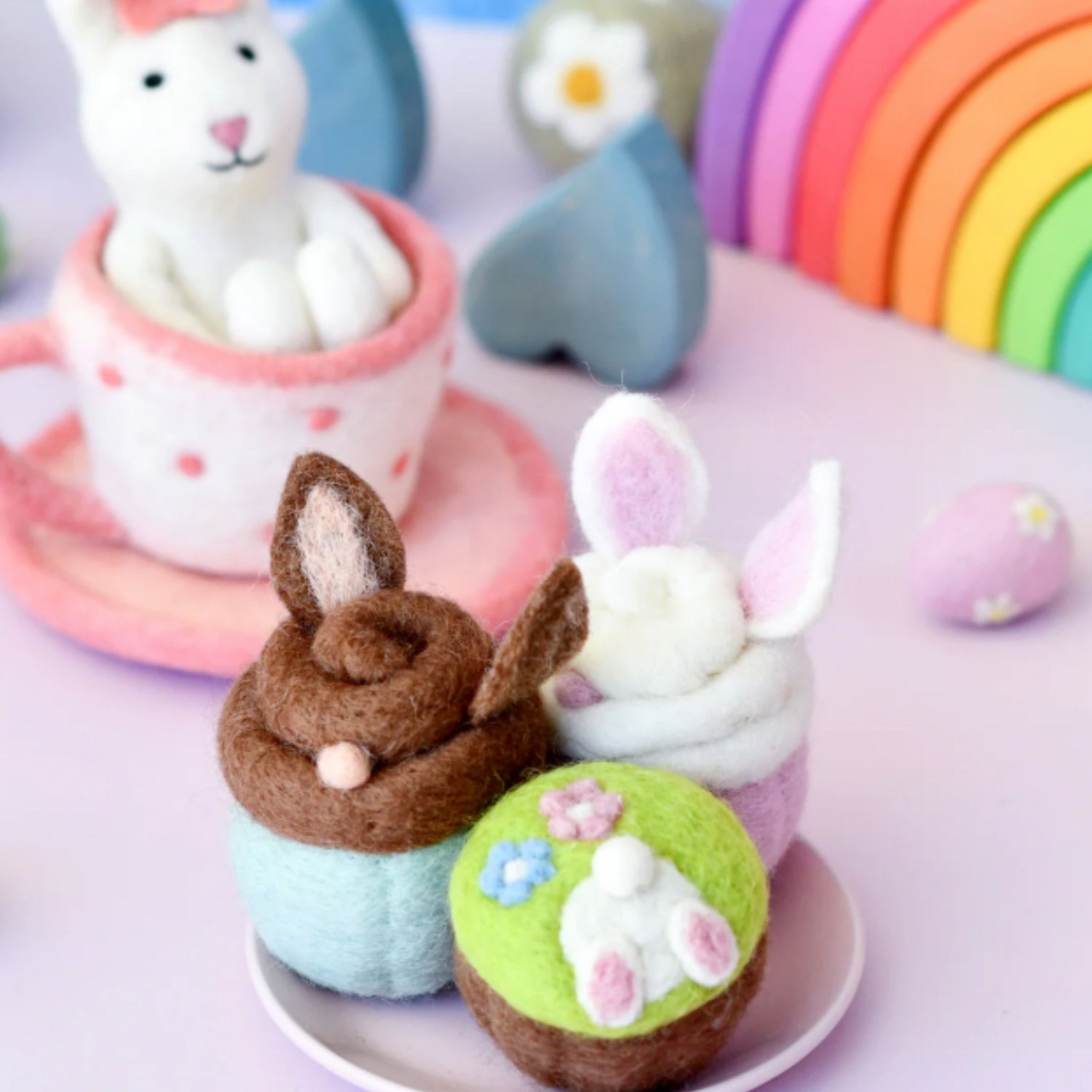 Felt Easter Bunny Cupcakes (Set of 3) | Play Food