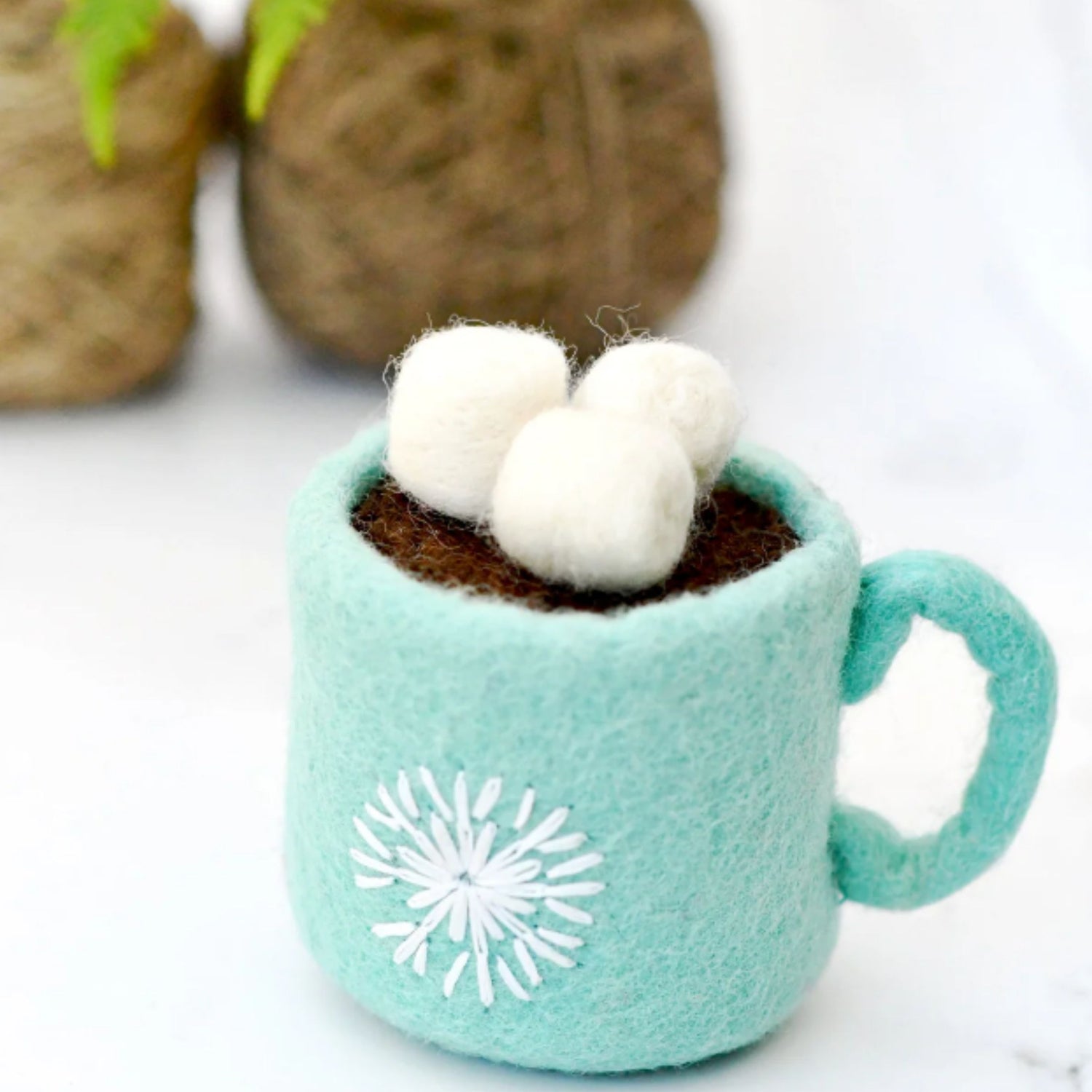 Felt Hot Chocolate with Marshmallows | Play Food (Blue Mug)