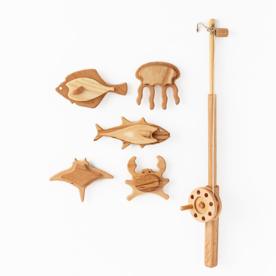 Handmade Wooden Fishing Set | Magnetic Fishing Game