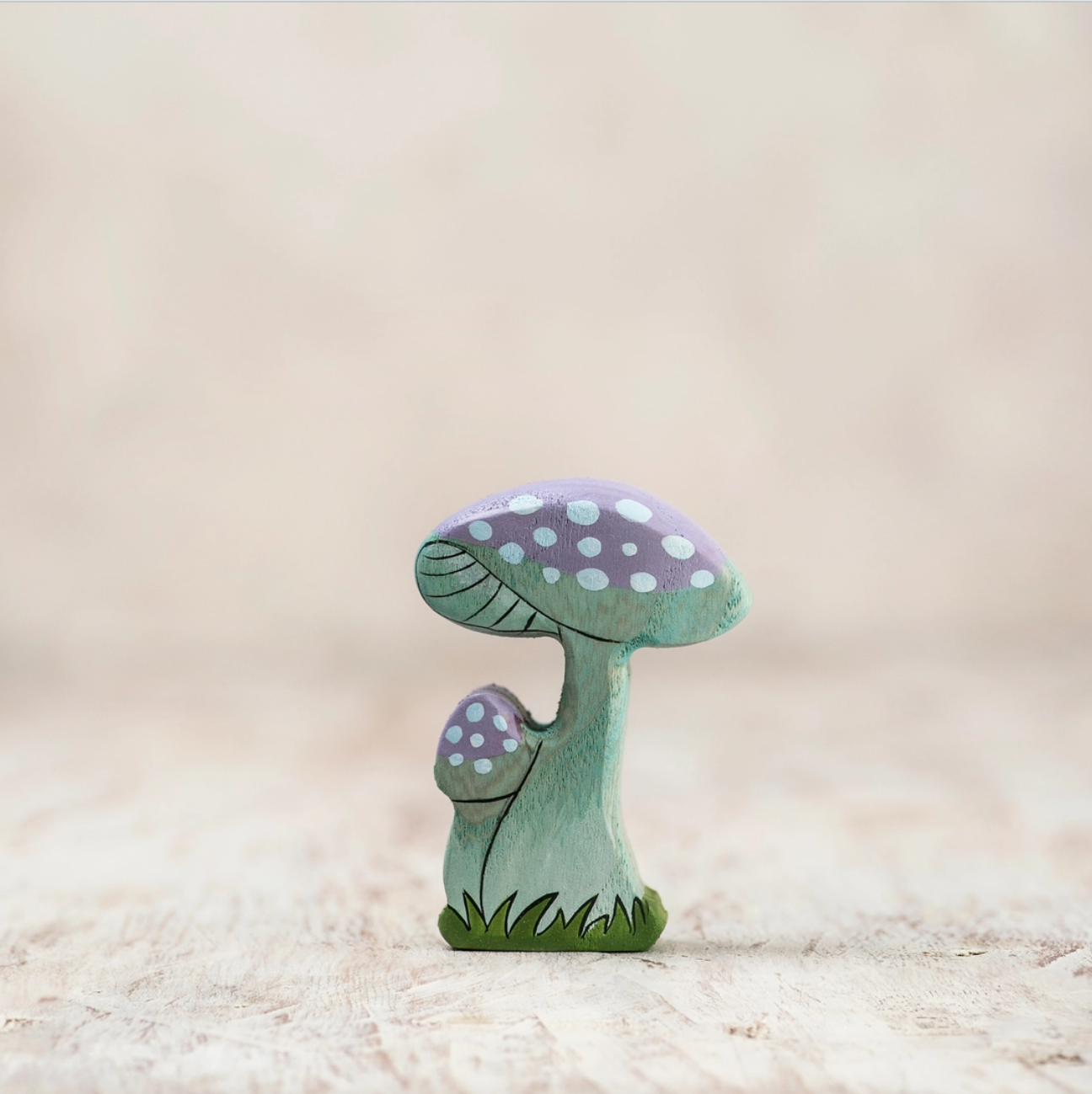 Whimsical Blue Fairy Mushrooms | Wooden Toy Figurine