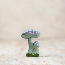 Whimsical Blue Fairy Mushrooms | Wooden Toy Figurine