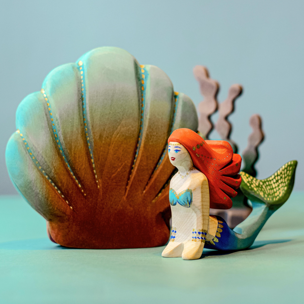 Wooden Shell and Mermaid Set