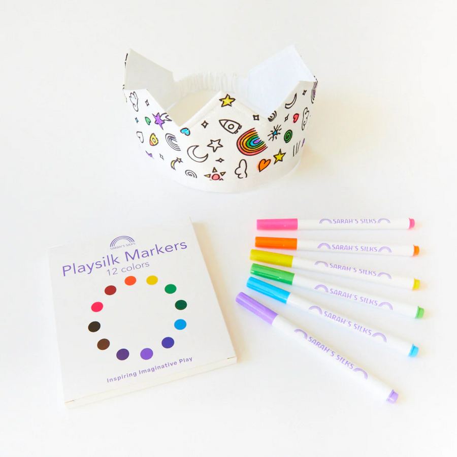 Sarah's Silks Rainbow Sky Coloring Crown and Markers Set