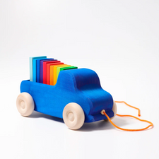 Grimm's Pull Along Truck with Rainbow Building Blocks