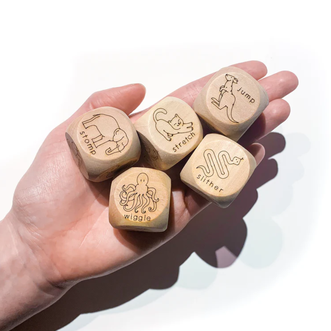 Wooden Animal Movement Dice (Set of 5)