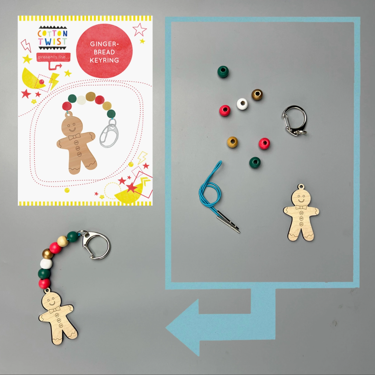 Make Your Own Christmas Gingerbread Character Keyring | Wooden Craft Kit