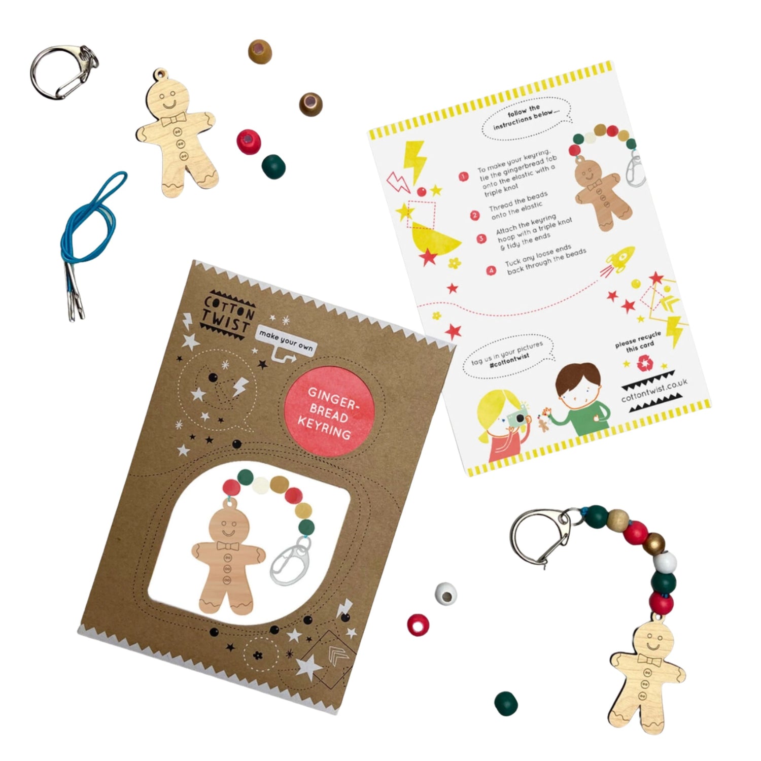 Make Your Own Christmas Gingerbread Character Keyring | Wooden Craft Kit