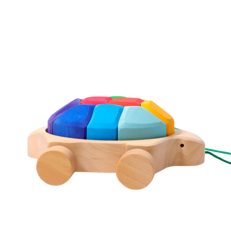 Grimm's Pull Along Turtle with Rainbow Building Blocks