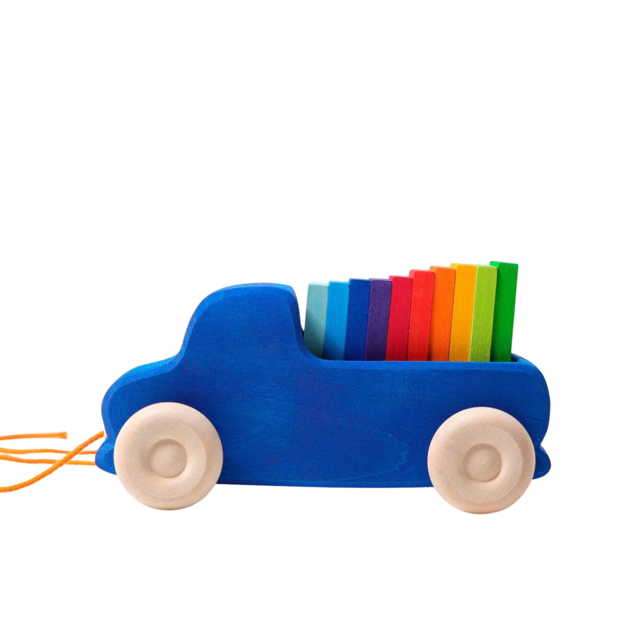 Grimm's Pull Along Truck with Rainbow Building Blocks