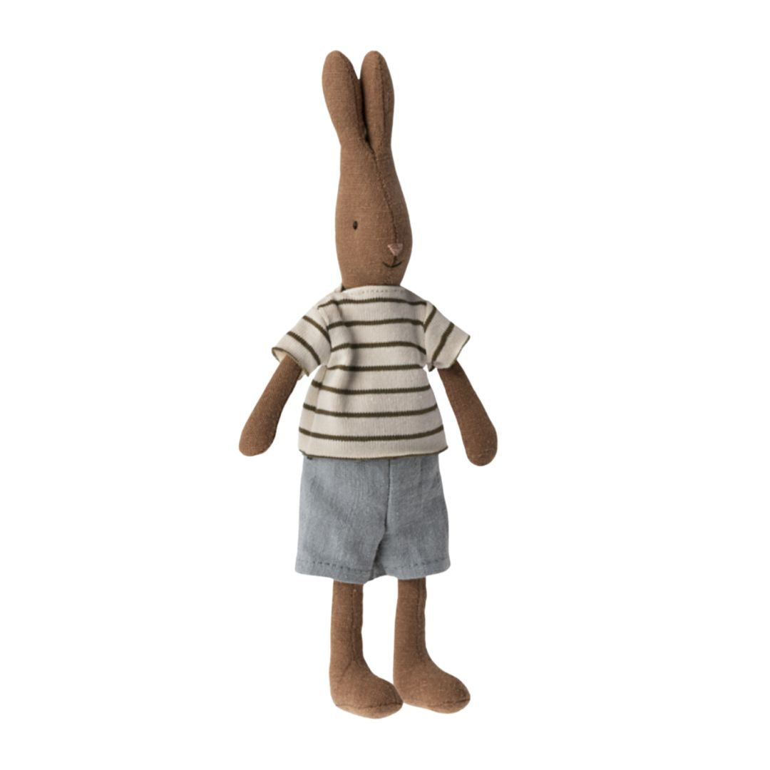 Maileg Brown Rabbit in Striped Shirt & Shorts (SIZE 1)